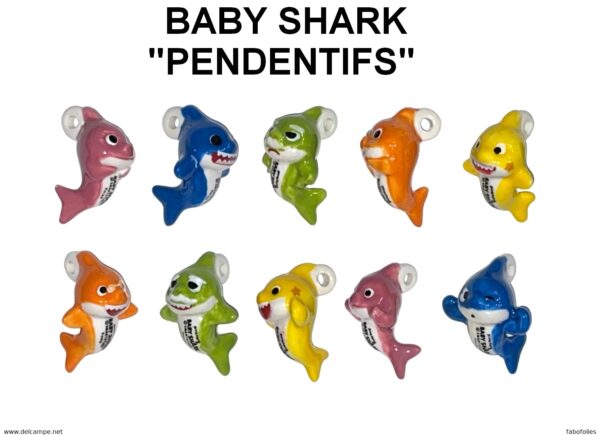 SERIE COMPLETE DE FEVES BABY SHARK PENDENTIFS