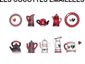 SERIE COMPLETE DE FEVES LES COCOTTES EMAILLEES-VAISSELLE-PICHETS-THEIERES-CAFETIERES