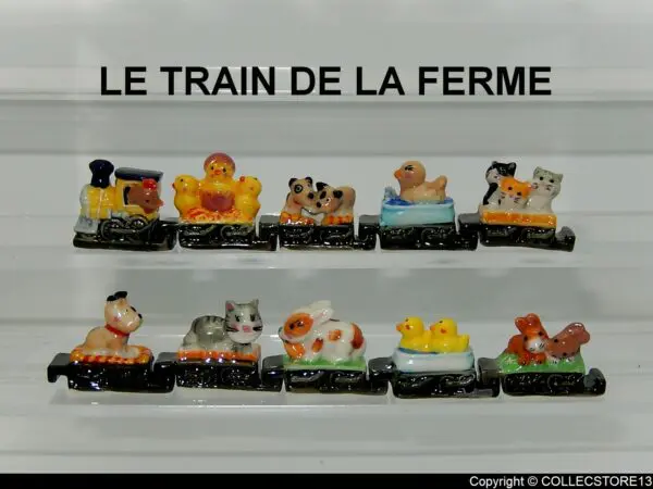 SERIE COMPLETE DE FEVES LE TRAIN DE LA FERME-ANIMAUX -CHIENS-CHATS