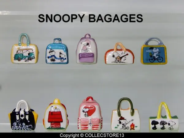 SERIE COMPLETE DE FEVES SNOOPY LES BAGAGES