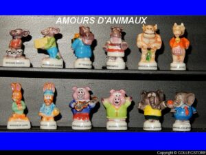 SERIE COMPLETE DE FEVES AMOURS D'ANIMAUX -COCHONS-LAPINS-VACHES