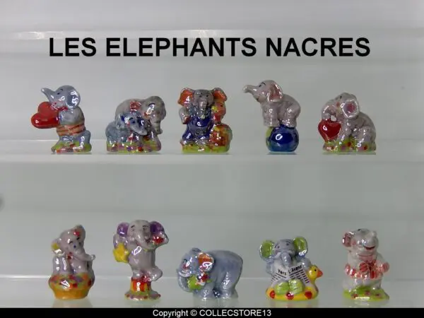 SERIE COMPLETE DE FEVES LES ELEPHANTS NACRES
