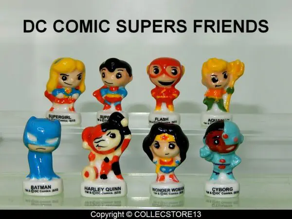 BOITE DE 100 FEVES SUPER FRIENDS DC COMICS -BATMAN -SUPERMAN -SUPER HEROS